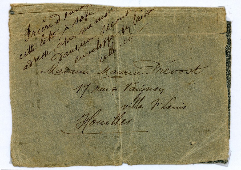 Enveloppe de la lettre testament du sergent Prevost